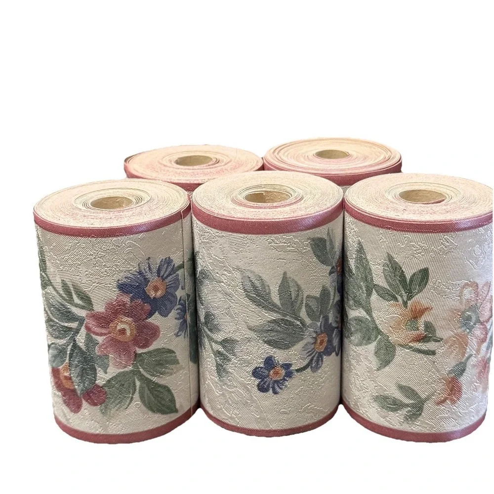 Vintage Floral Wallpaper Border Lot 5 Rolls Cottage Pink Blue Flowers Textured